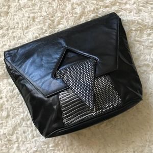 Vintage Sidonie Larizzi Clutch Bag Italian Fine Leather Black Silver 80s Italy